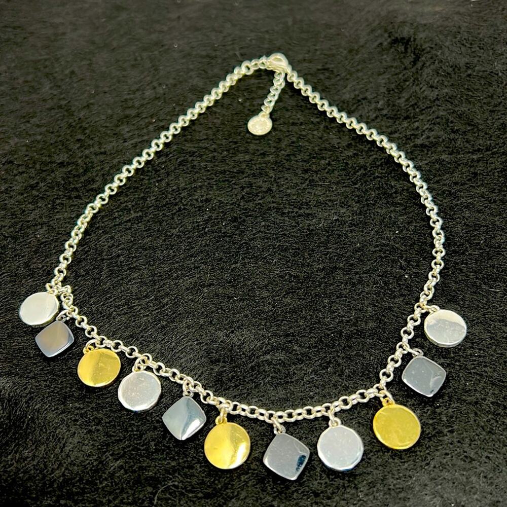 Liz Claiborne Silver Gold & Black Disc Necklace 16 Inch with 2 inch extender